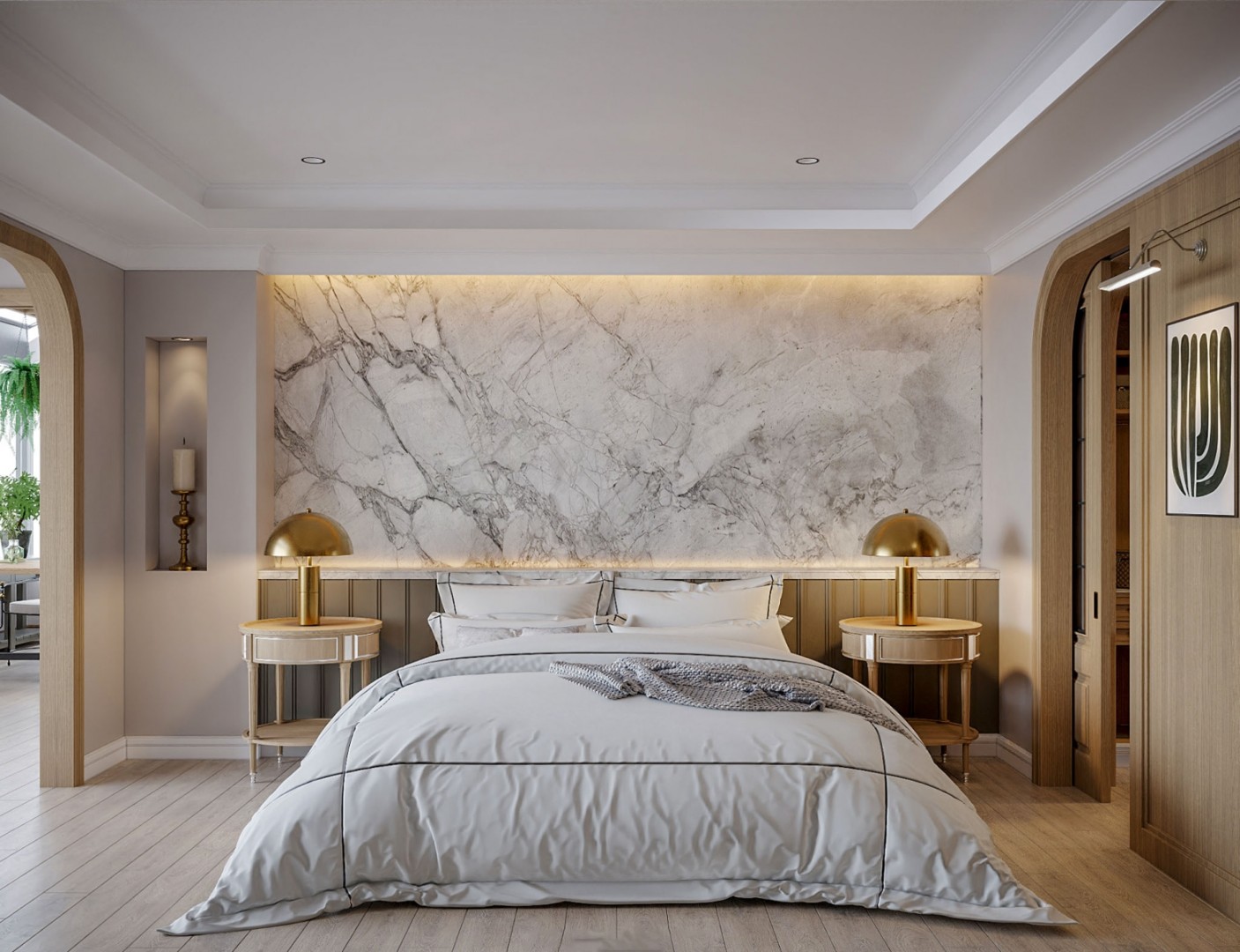 phòng ngủ ốp nhựa giả đá 