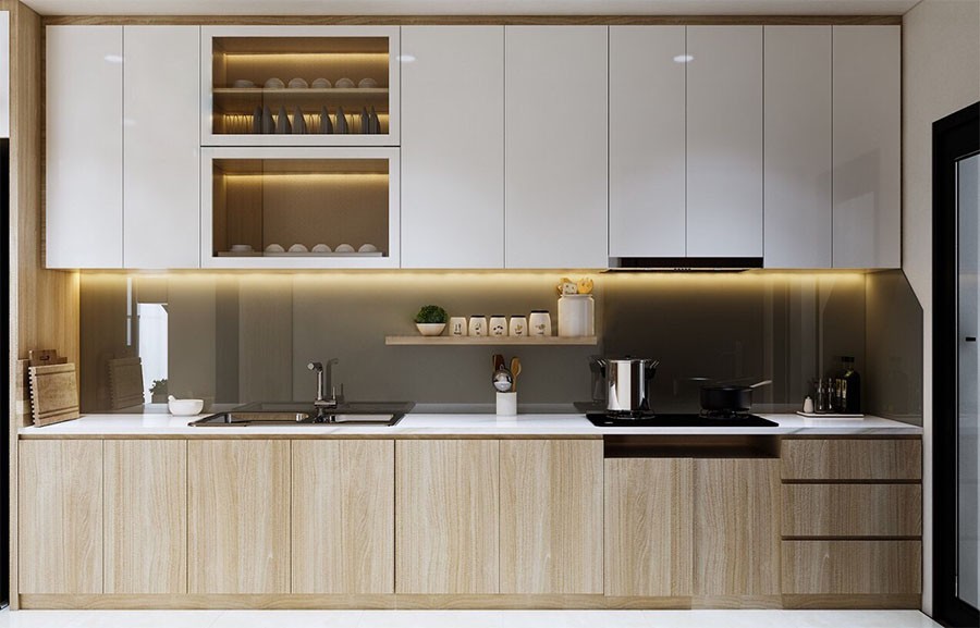 tủ bếp nhựa vân gỗ 
