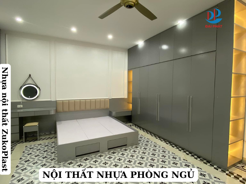 Mẫu nội thất phòng ngủ nhựa Zuko 02 bạc có đèn LED trang trí