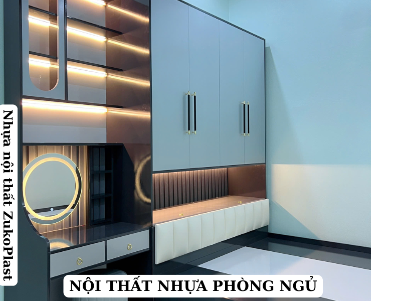 Nội thất phòng ngủ nhựa Zuko 02 bạc và 16 ghi xám sang trọng