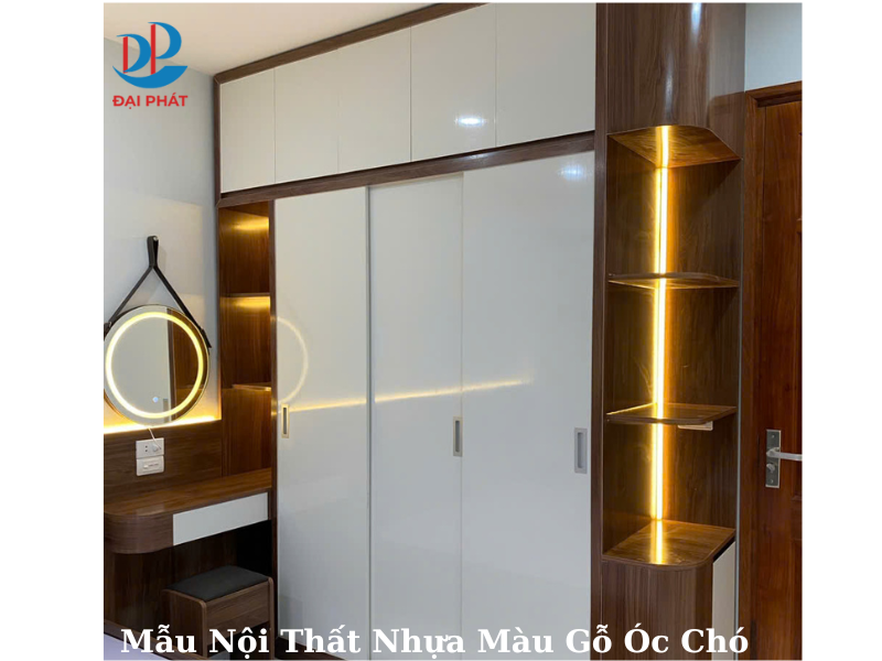 tủ nhựa màu gỗ óc chó hiện đại