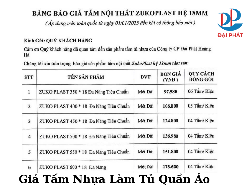 Giá Tấm Nhựa Làm Tủ Quần Áo