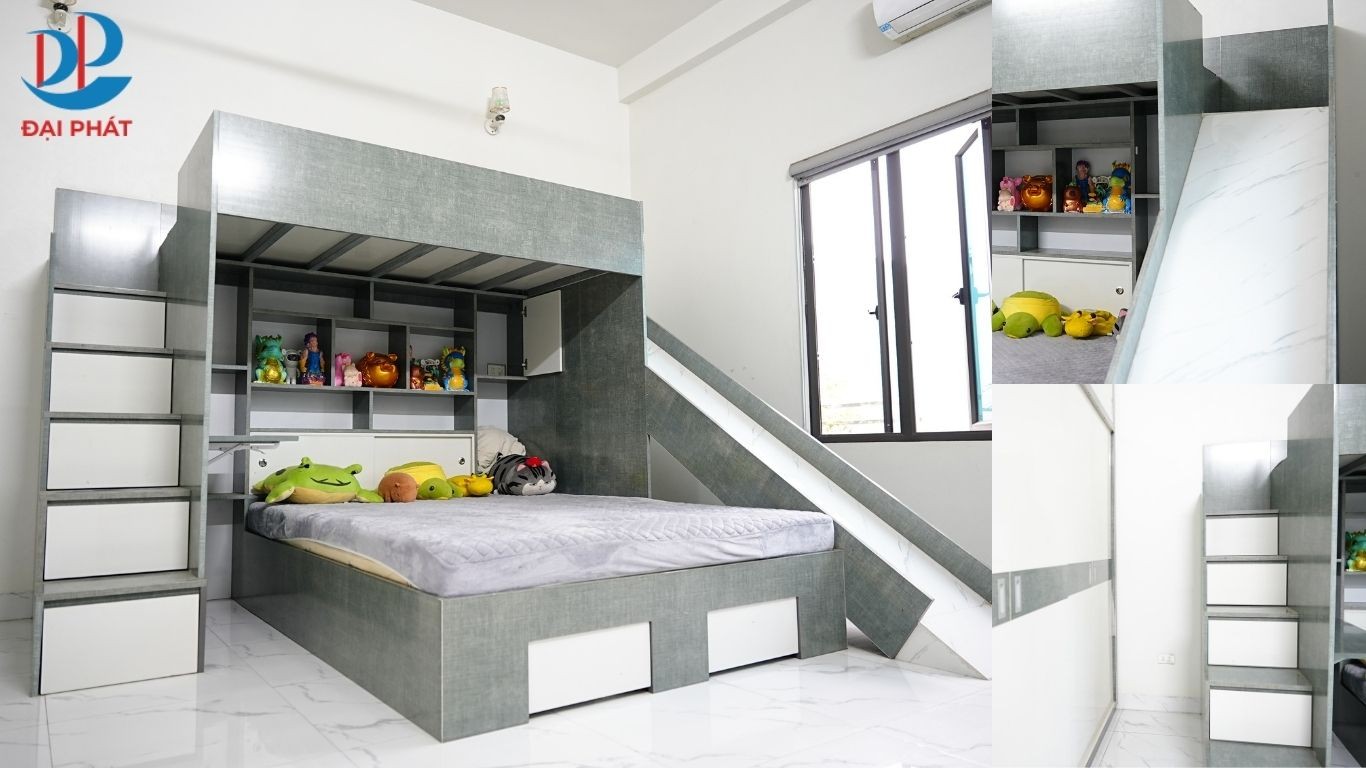 GIƯỜNG NHỰA 2 TẦNG CHO TRẺ EM LẮP KHUNG SẮT 1M2 LÀM CHẮC, ĐẸP, ÍT RUNG